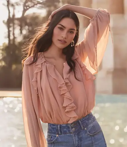 荷葉邊袖口雪紡襯衫