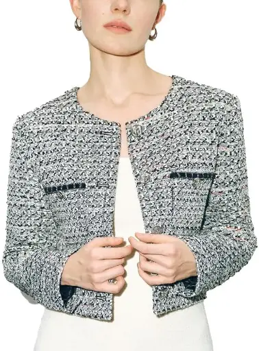 剪裁款粗花呢工作夾克